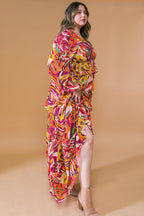 Women’s V-Neck Maxi Dress – Long Sleeve Tiered Ruffle Skirt Elastic Waist Dress