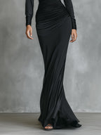 Women’s Black Satin One-Shoulder Ruched Mermaid Maxi Dress — Elegant Red Carpet Evening Gown