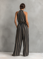 Women’s Elegant Striped Printed Woven Sleeveless Top & Trousers Set – Chic Two-Piece Office to Casual Outfit