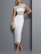 Women's Elegant White Mesh-Paneled Strapless Bodycon Maxi Dress
