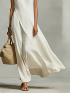 Women’s Ivory Breathable Linen Sleeveless Dress with Asymmetric Hem – Contemporary Feminine Style