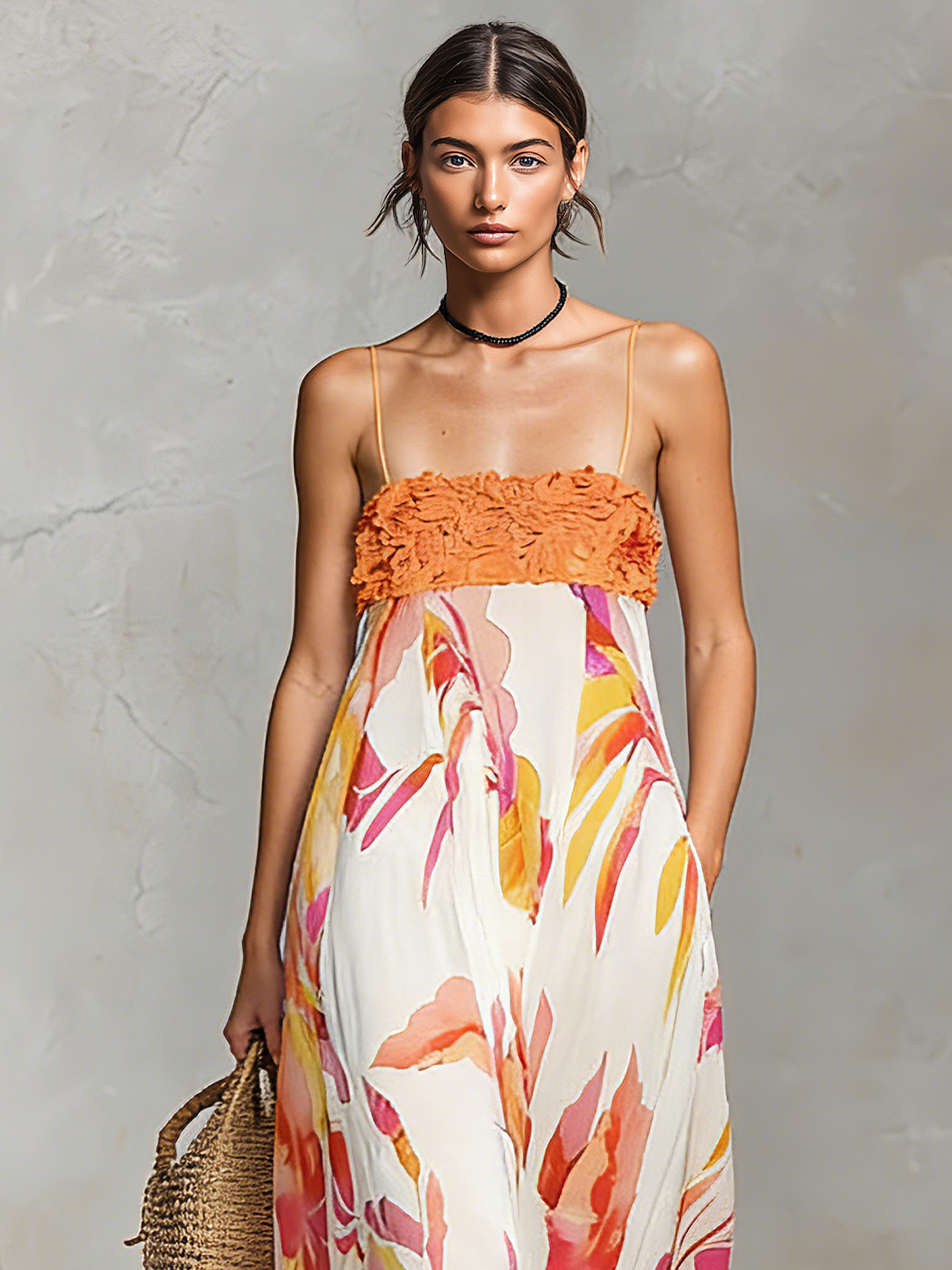 Women’s Minimalist Chiffon Floral Print Spaghetti Strap Maxi Dress – Elegant Feminine Style