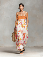 Women’s Minimalist Chiffon Floral Print Spaghetti Strap Maxi Dress – Elegant Feminine Style