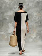 Women’s Minimalist Knitted Boat Neck Maxi Dress — Short Sleeve Elegant Everyday Knitwear