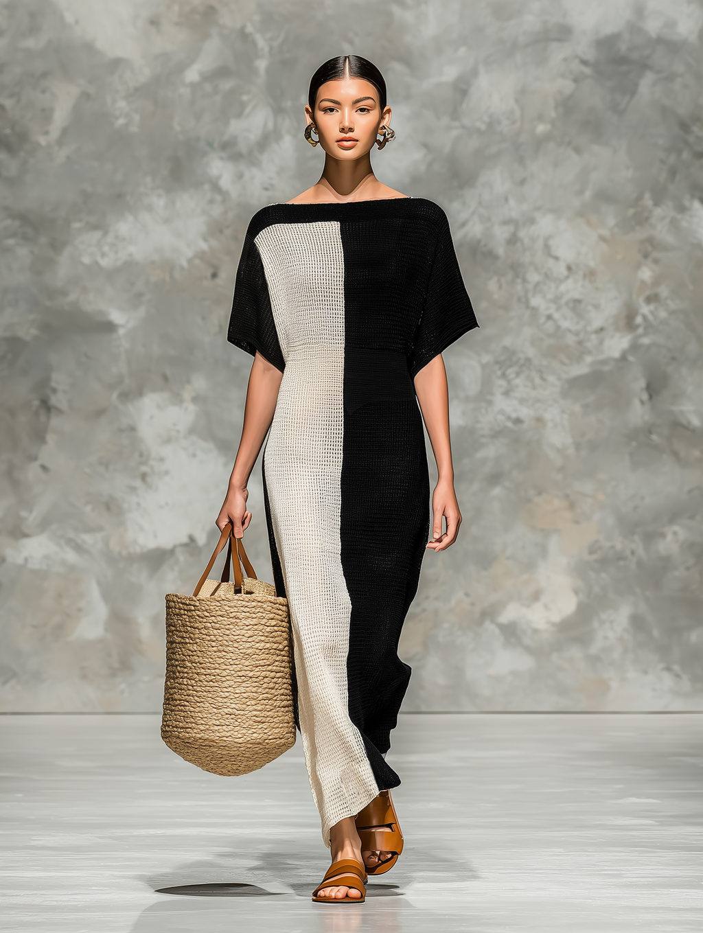 Women’s Minimalist Knitted Boat Neck Maxi Dress — Short Sleeve Elegant Everyday Knitwear