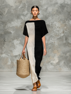 Women’s Minimalist Knitted Boat Neck Maxi Dress — Short Sleeve Elegant Everyday Knitwear