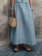 Women’s Minimalist Linen-Blend Collared Sleeveless Faux Two-Piece Maxi Dress – Effortless Modern Elegance