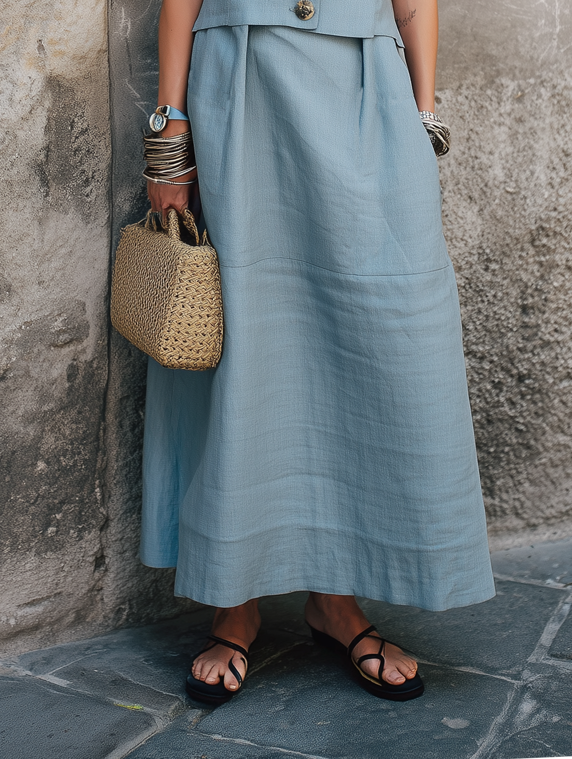 Women’s Minimalist Linen-Blend Collared Sleeveless Faux Two-Piece Maxi Dress – Effortless Modern Elegance