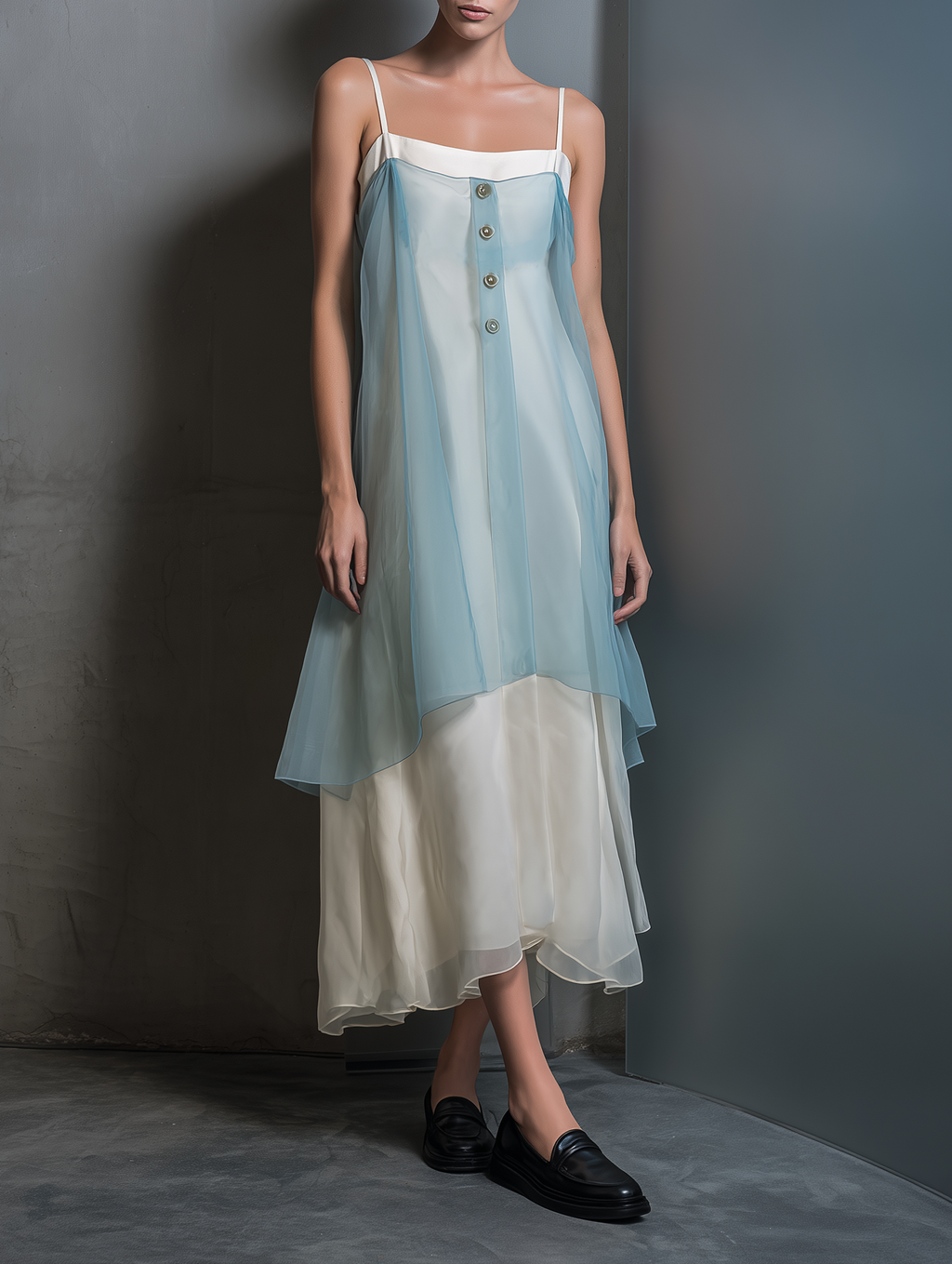 Women’s Minimalist Multi-Layer Strappy Midi Dress – Flowing Elegant Summer Dress