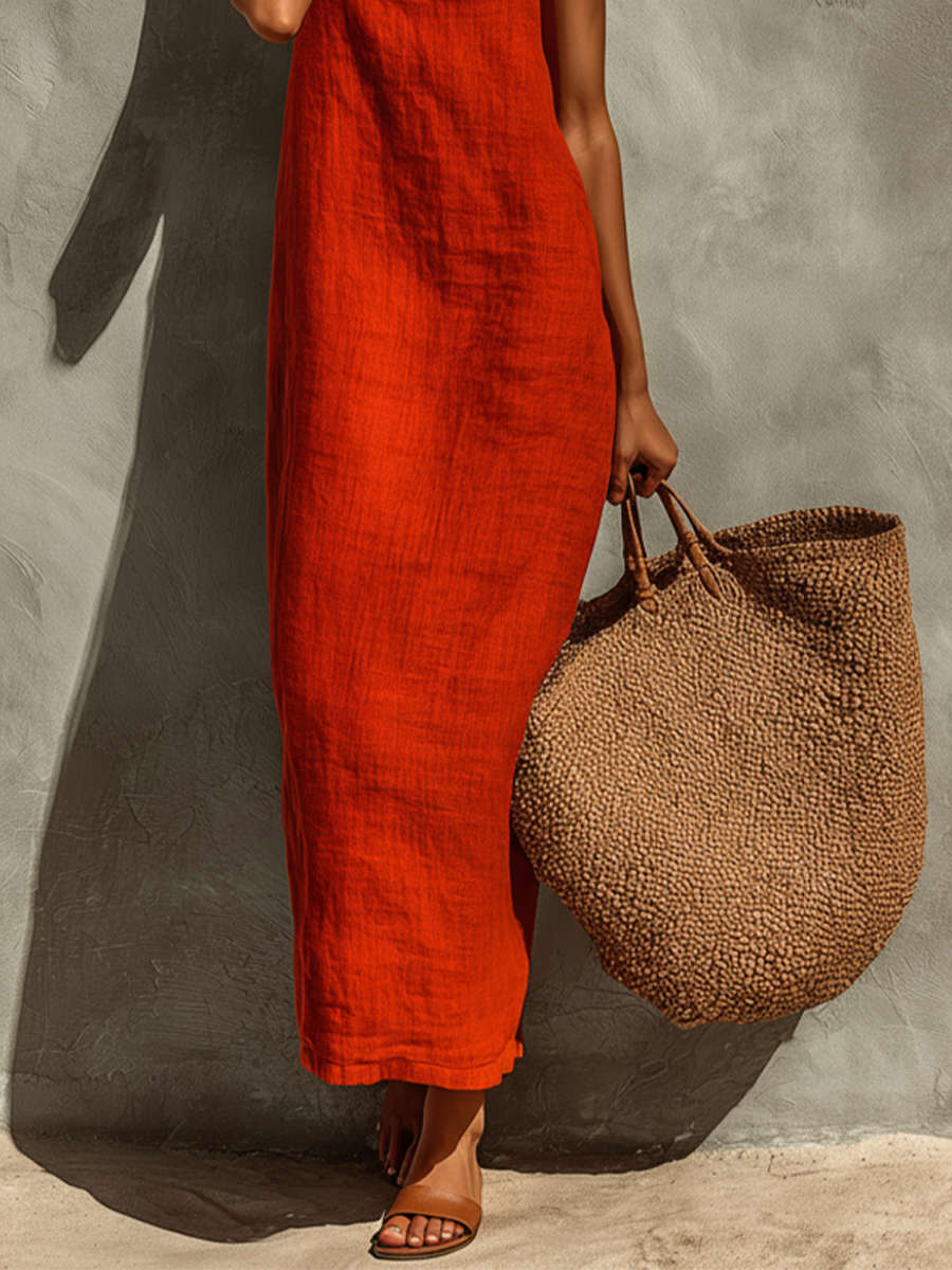 Women’s Red Cotton Spaghetti Strap Square Neck Maxi Dress – Boho Resort Essential