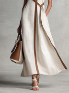 Women’s Sleeveless V-Neck Cotton-Linen Maxi Dress — Tie-Waist Slim Fit, Elegant Everyday to Formal Wear
