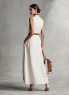 Women’s Sleeveless V-Neck Cotton-Linen Maxi Dress — Tie-Waist Slim Fit, Elegant Everyday to Formal Wear