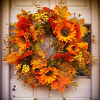 Artificial autumn sunflower wreath with berries in fall colors