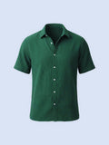 Crinkled Cotton Short Sleeve Button-Down Shirt