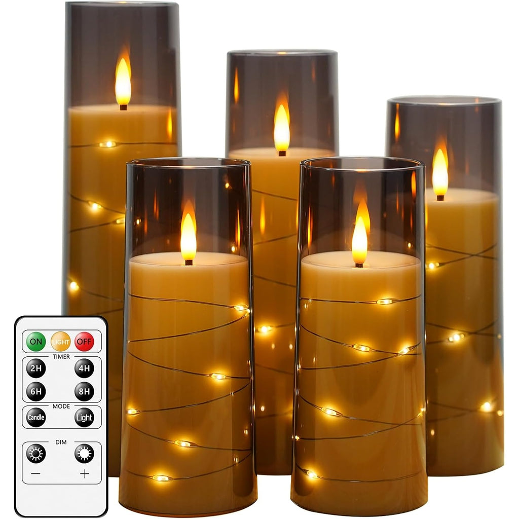 Set of 5 flameless LED candles with star string lights