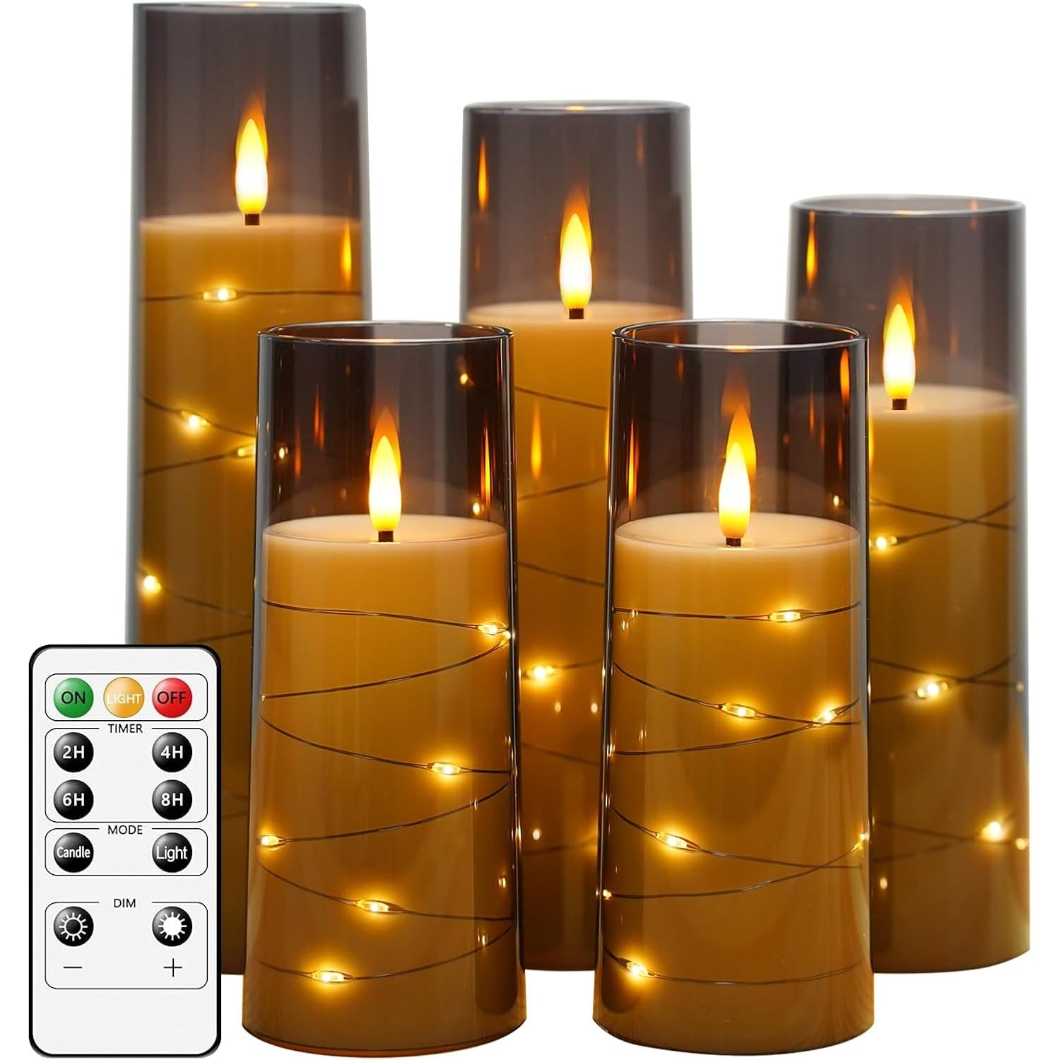 Set of 5 flameless LED candles with star string lights