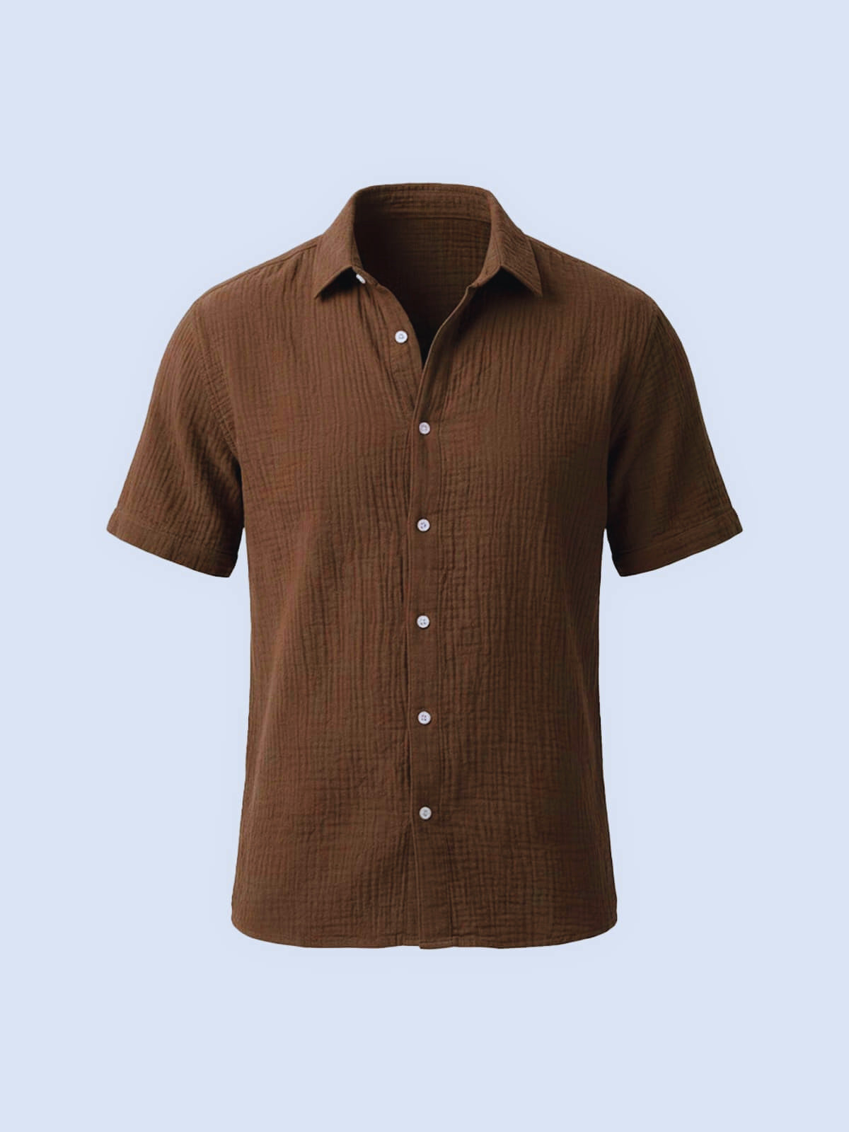 Crinkled Cotton Short Sleeve Button-Down Shirt