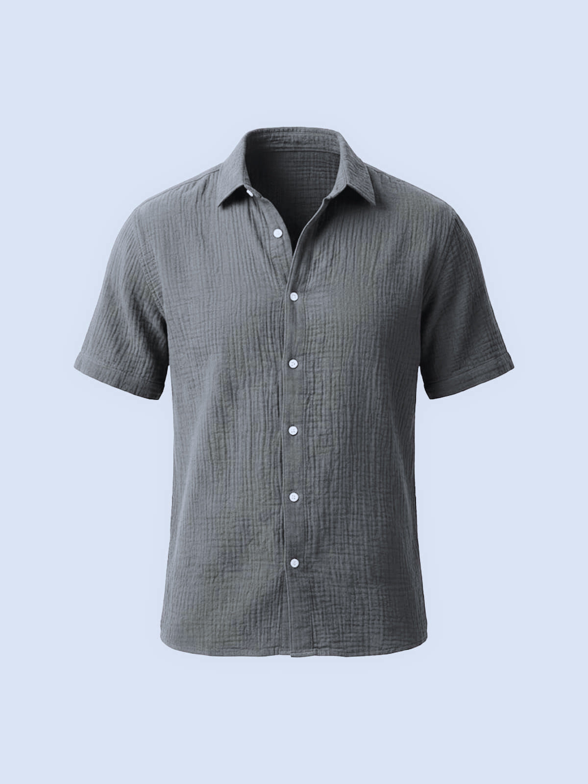 Crinkled Cotton Short Sleeve Button-Down Shirt