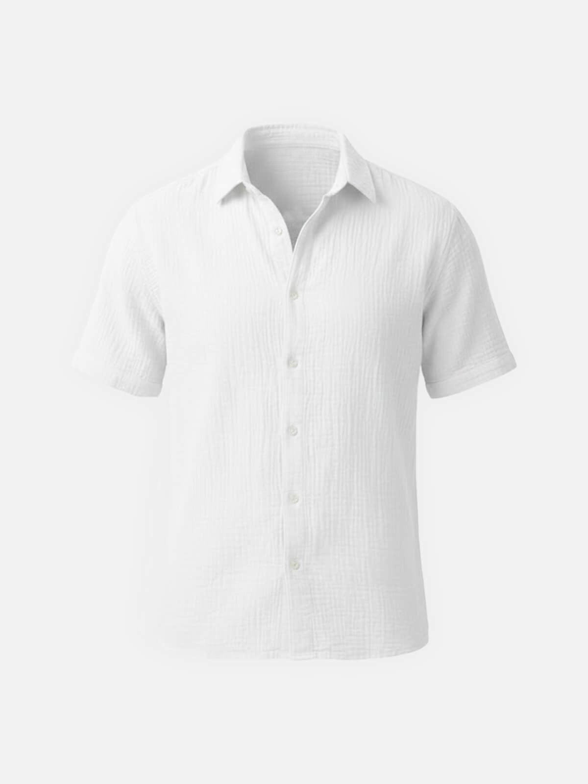 Crinkled Cotton Short Sleeve Button-Down Shirt