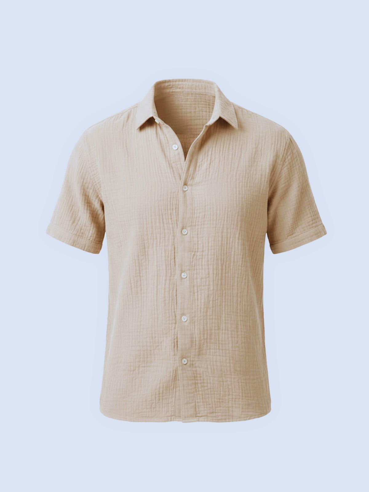 Crinkled Cotton Short Sleeve Button-Down Shirt