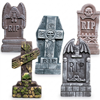 Halloween foam RIP graveyard tombstones 5 pack with stakes studio product photo on white background