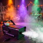 400W fog machine filling a Halloween party room with fog and colored lighting