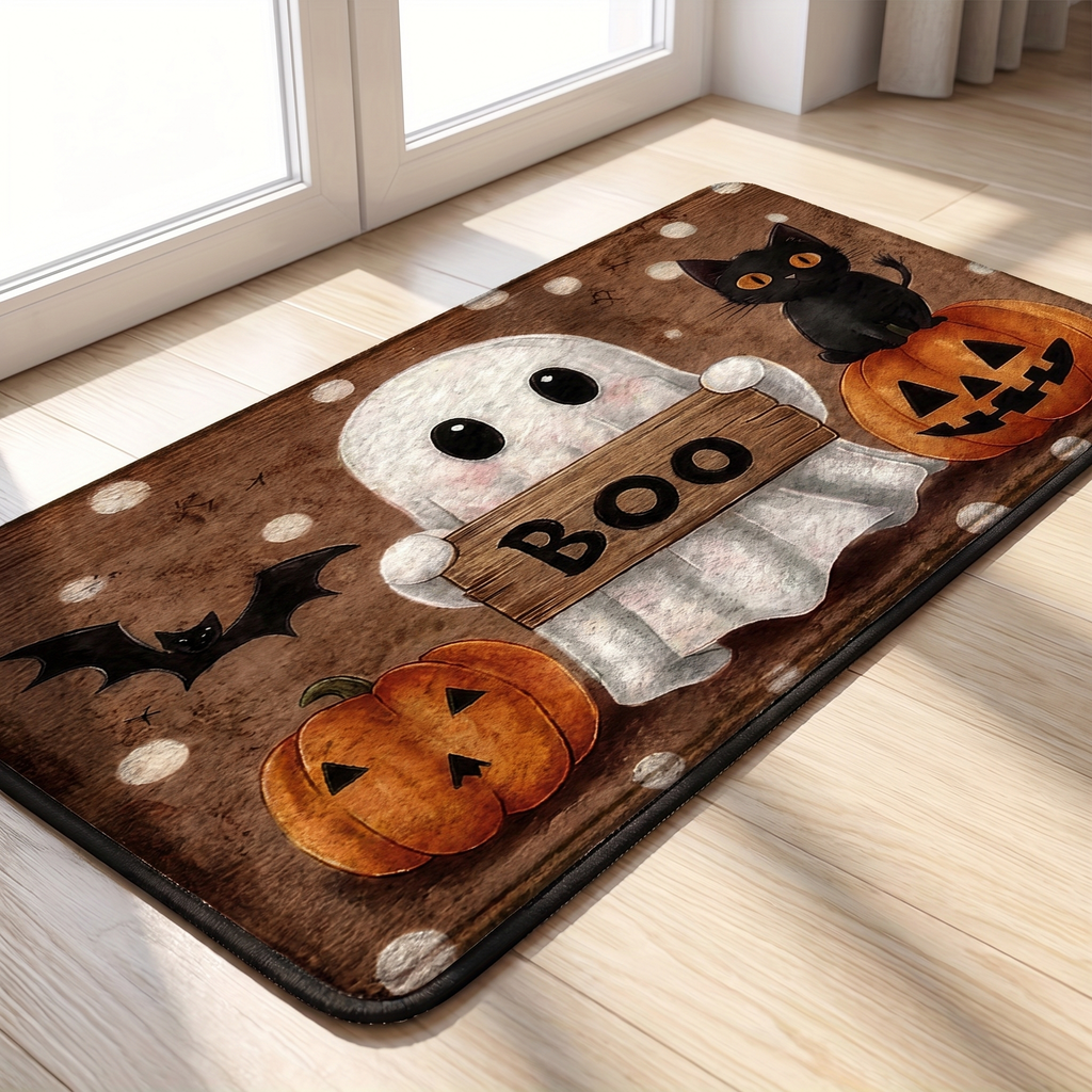 Close up of the ghost Halloween doormat print and texture