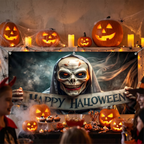 Halloween banner as a party backdrop on a wall