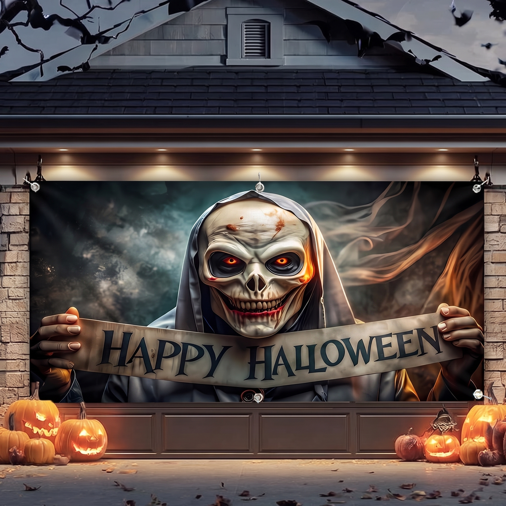 Close up of the Halloween banner fabric print