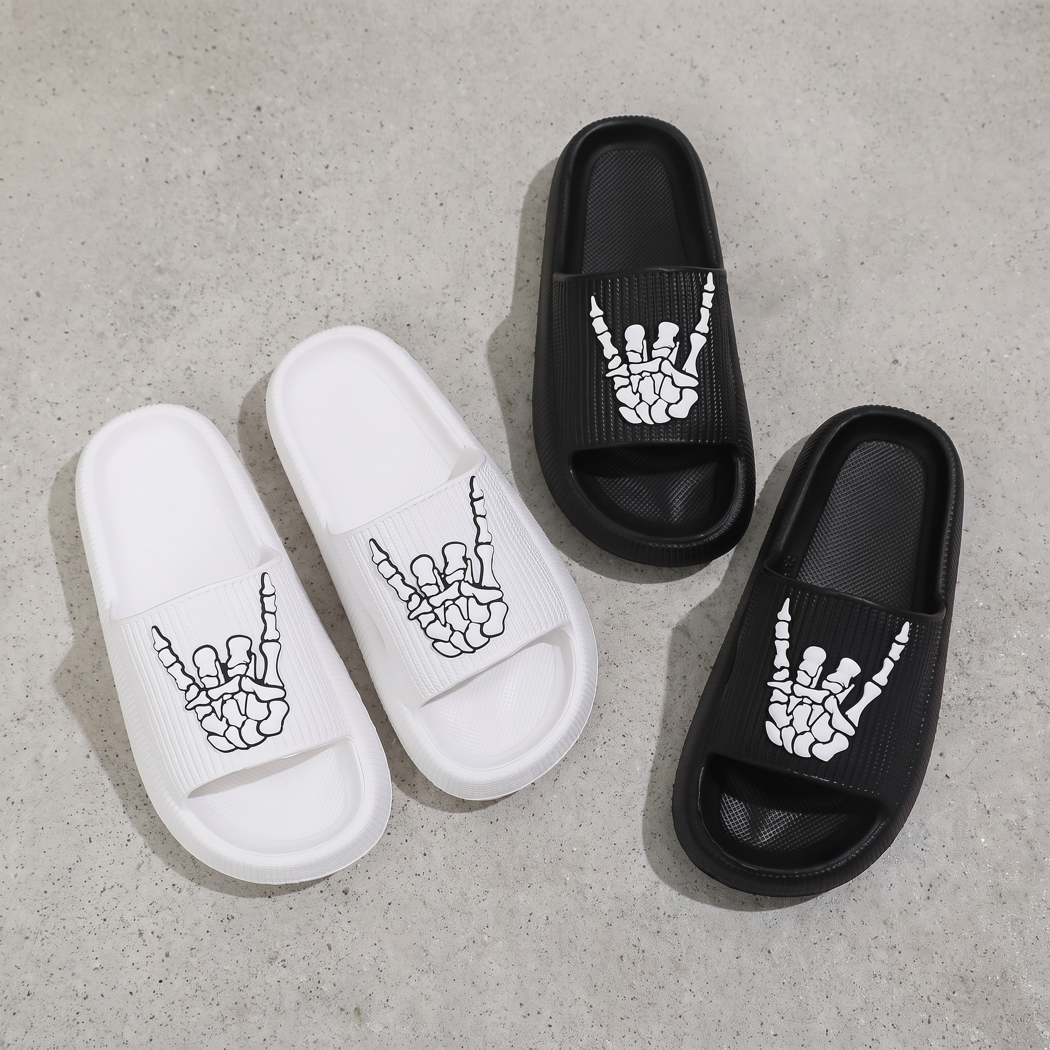 Flat lay of the pair of skull hand slides