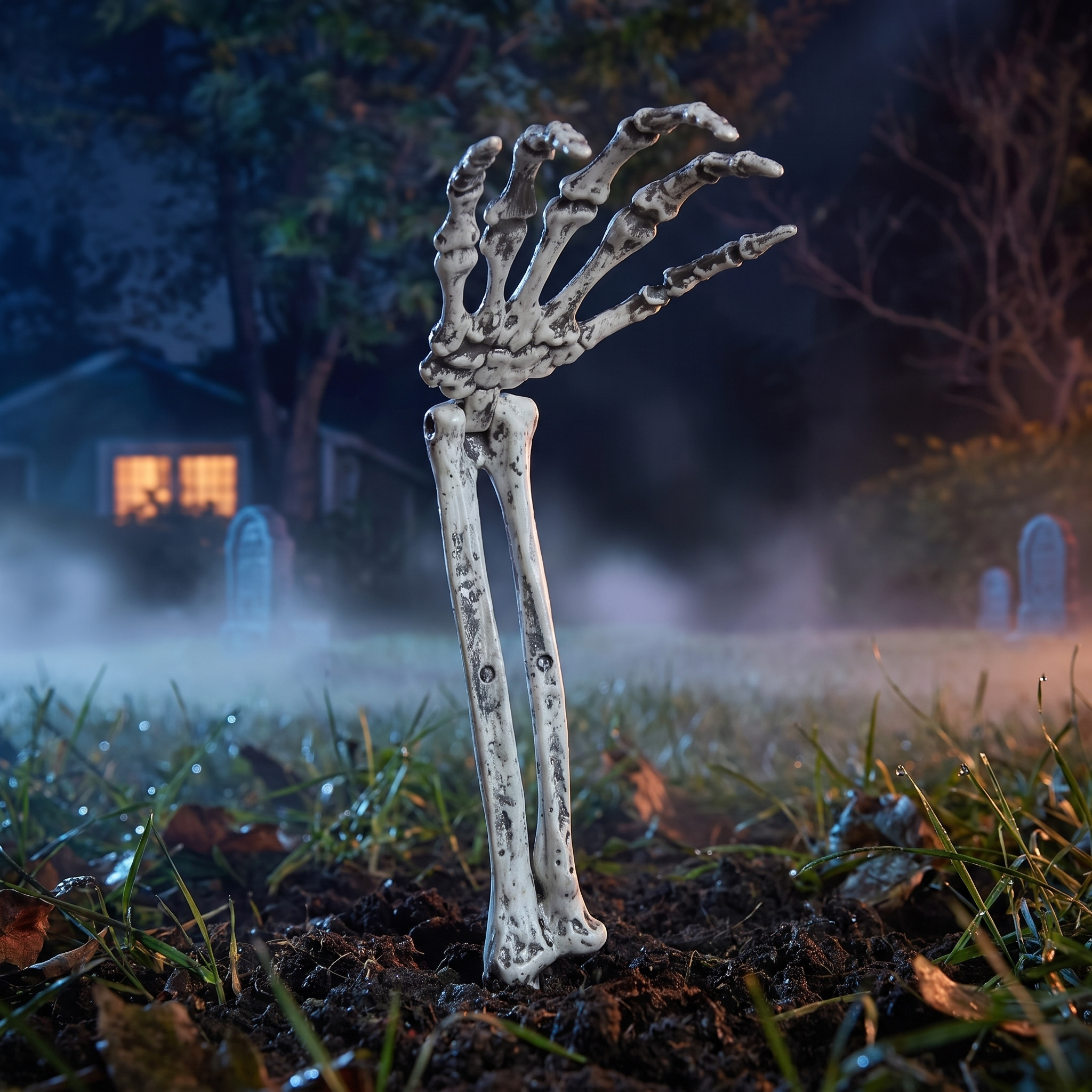 Close up of the realistic skeleton hand prop
