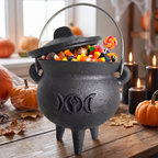 Witch Cauldron with Lid & Handle - Cast-Style Halloween Decor & Spell Pot