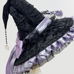 Crooked Ruched Witch Hat with Bow - Large Black Halloween Wizard Hat