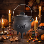 Witch Cauldron with Lid & Handle - Cast-Style Halloween Decor & Spell Pot