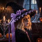 Crooked Ruched Witch Hat with Bow - Large Black Halloween Wizard Hat
