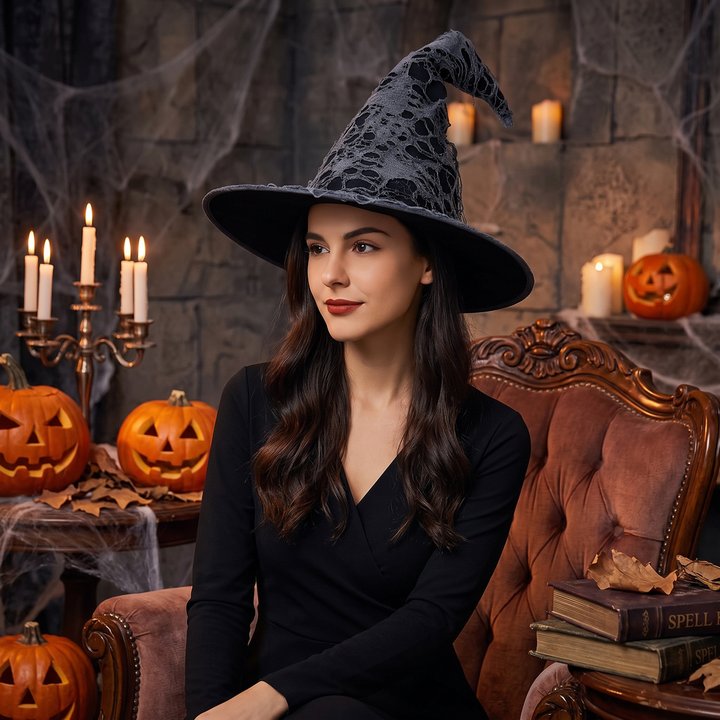 Vintage Witch Hat - Spooky Wizard Costume Hat for Halloween & Cosplay