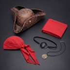 5-Piece Pirate Costume Accessories Set - Hat, Bandana, Sash, Eye Patch & Necklace