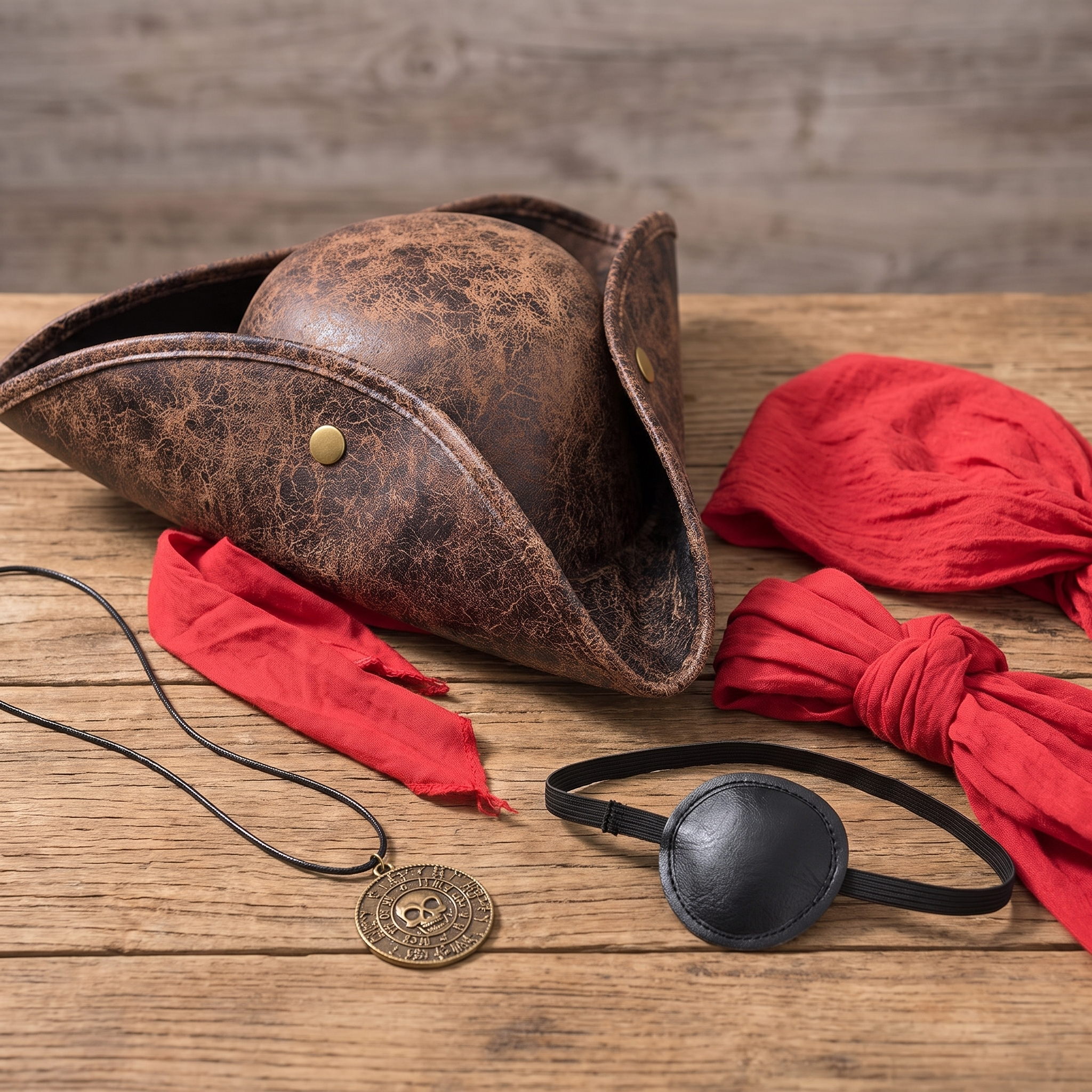 5-Piece Pirate Costume Accessories Set - Hat, Bandana, Sash, Eye Patch & Necklace