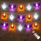 Halloween String Lights 16ft - 30 LED 3D Pumpkin, Bat & Ghost, Battery, 8 Modes & Timer