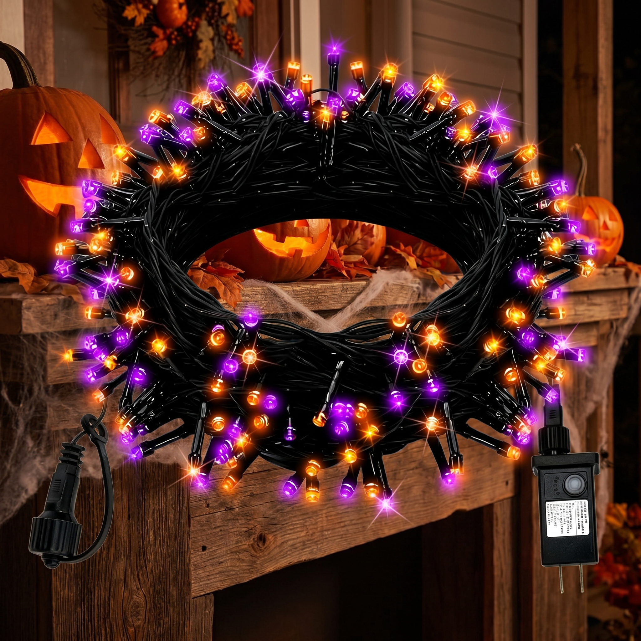 Halloween String Lights 33ft - 100 LED Purple & Orange, 8 Modes, Timer, Connectable