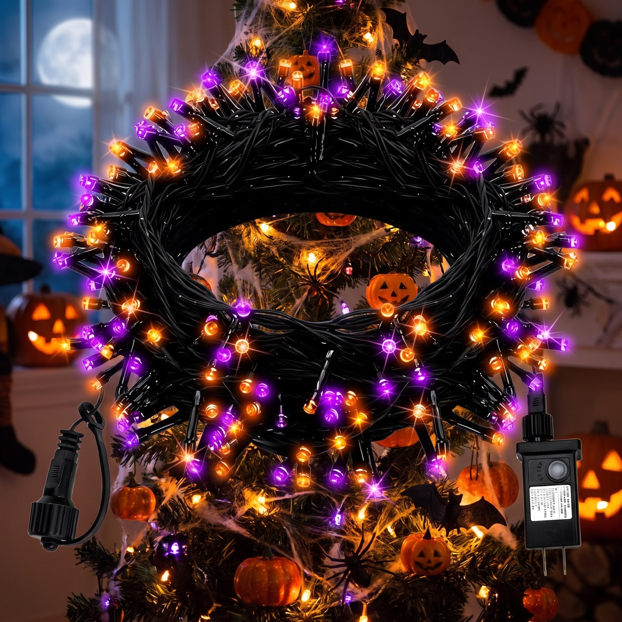 Halloween String Lights 33ft - 100 LED Purple & Orange, 8 Modes, Timer, Connectable