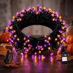Halloween String Lights 33ft - 100 LED Purple & Orange, 8 Modes, Timer, Connectable