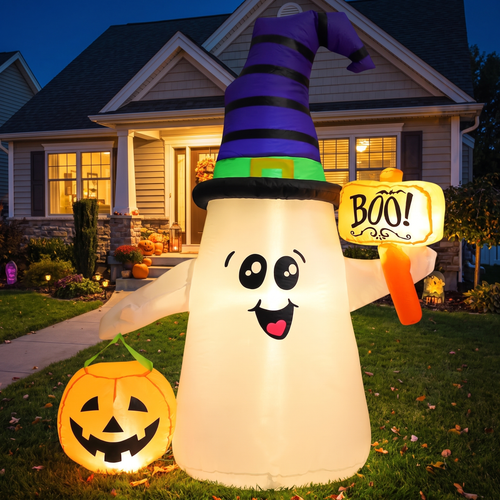 5 ft Halloween Inflatable Wizard Ghost with Pumpkin - Light-Up Blow-Up Yard Decoration
