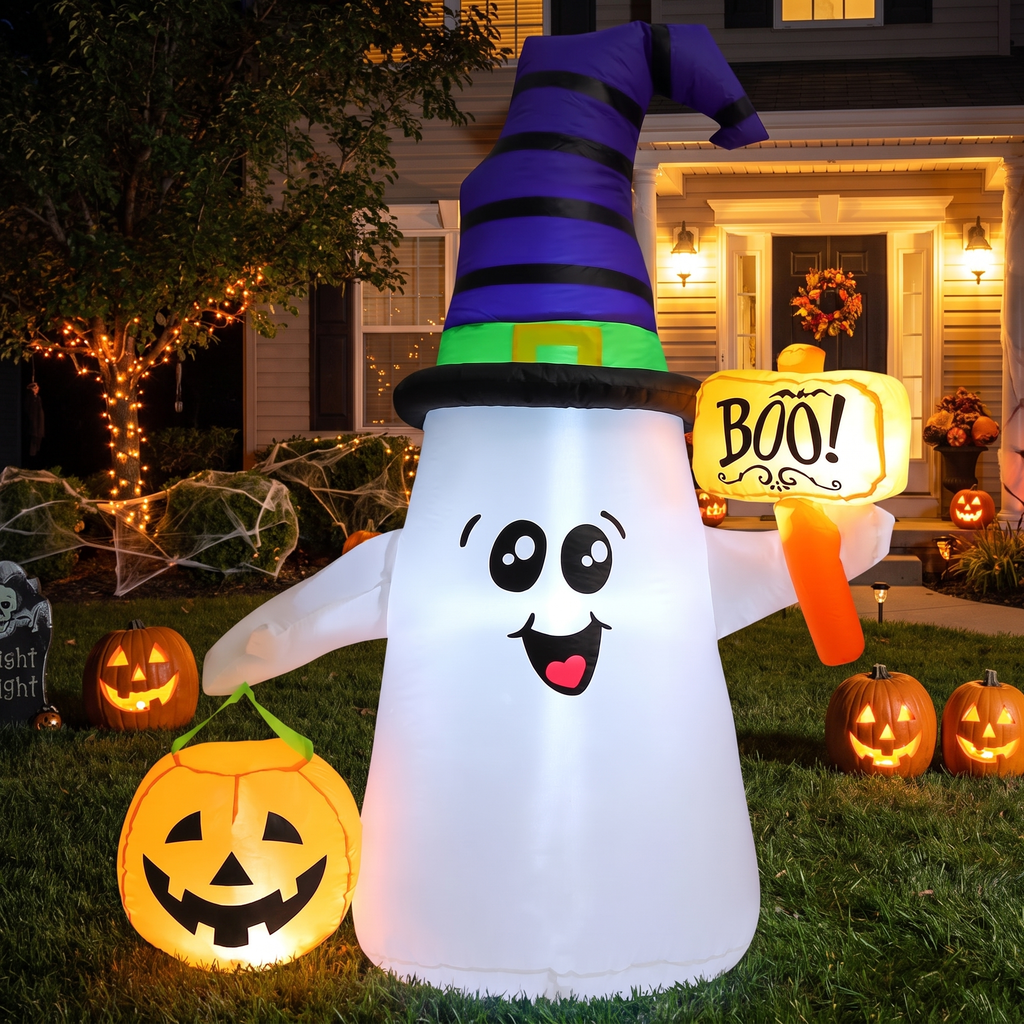 5 ft Halloween Inflatable Wizard Ghost with Pumpkin - Light-Up Blow-Up Yard Decoration