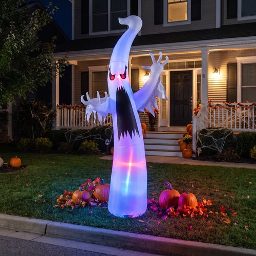 6 ft Halloween Inflatable Red-Eye Ghost - Color-Changing LED Blow-Up Yard Decoration