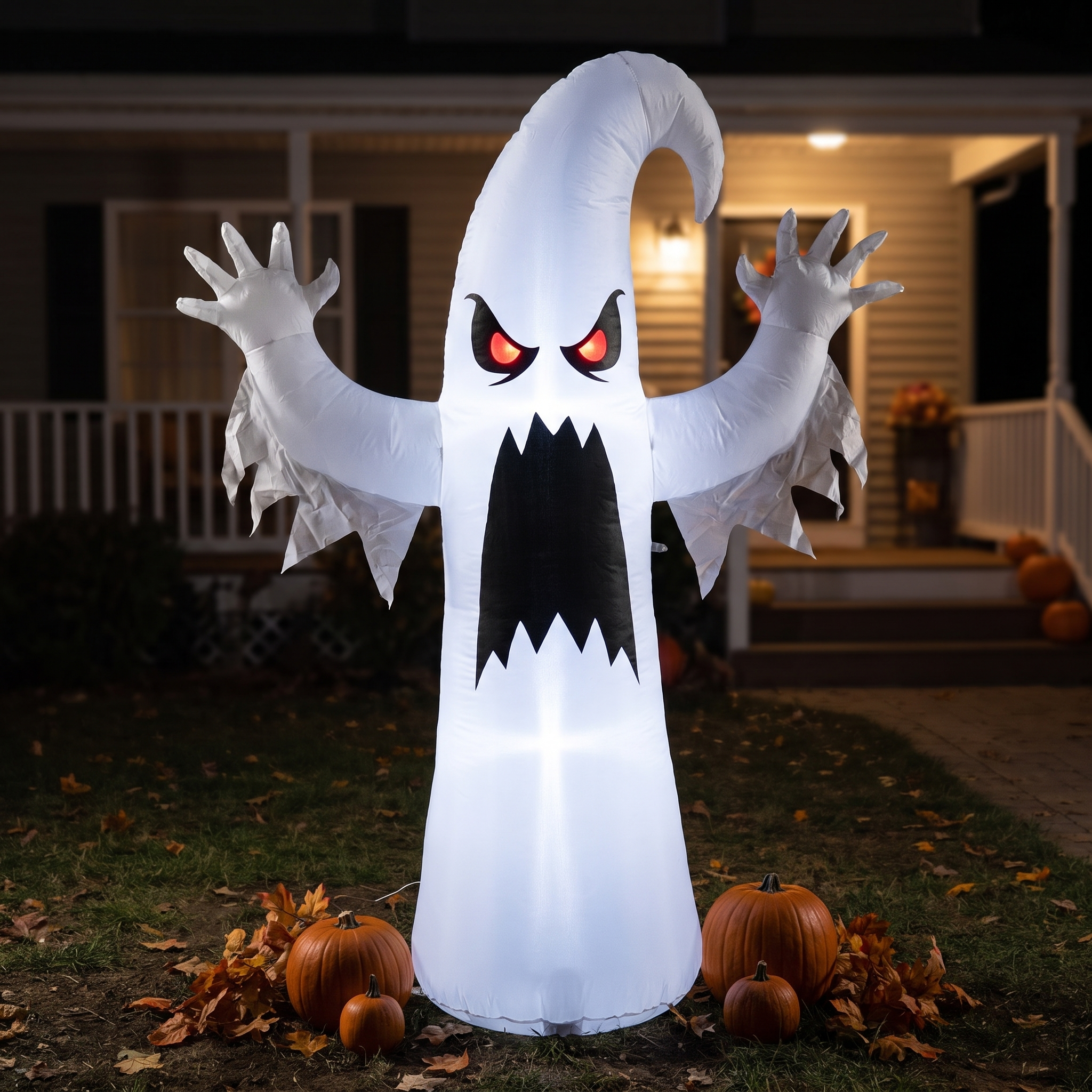 6 ft Halloween Inflatable Red-Eye Ghost - Color-Changing LED Blow-Up Yard Decoration