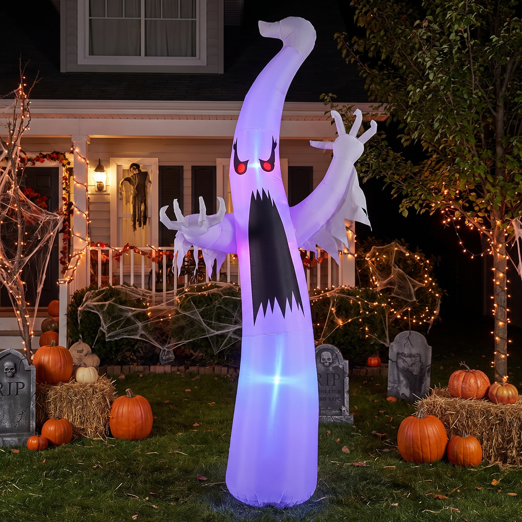 6 ft Halloween Inflatable Red-Eye Ghost - Color-Changing LED Blow-Up Yard Decoration