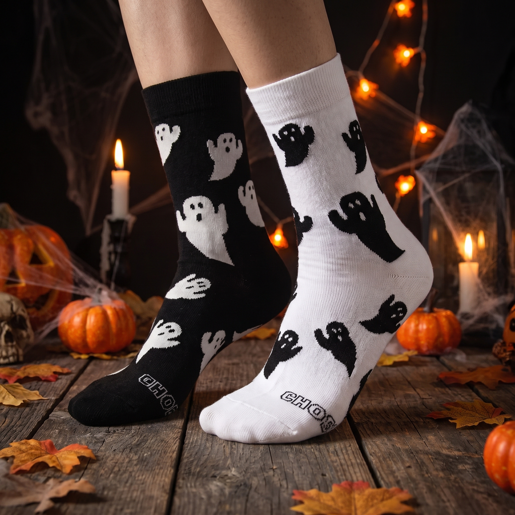 Halloween Ghost Print Socks - Funny Cosplay Crew Socks for Men & Women