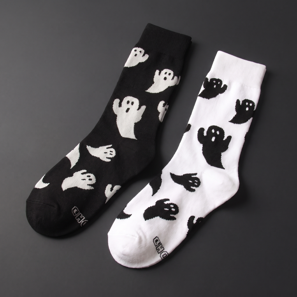 Halloween Ghost Print Socks - Funny Cosplay Crew Socks for Men & Women