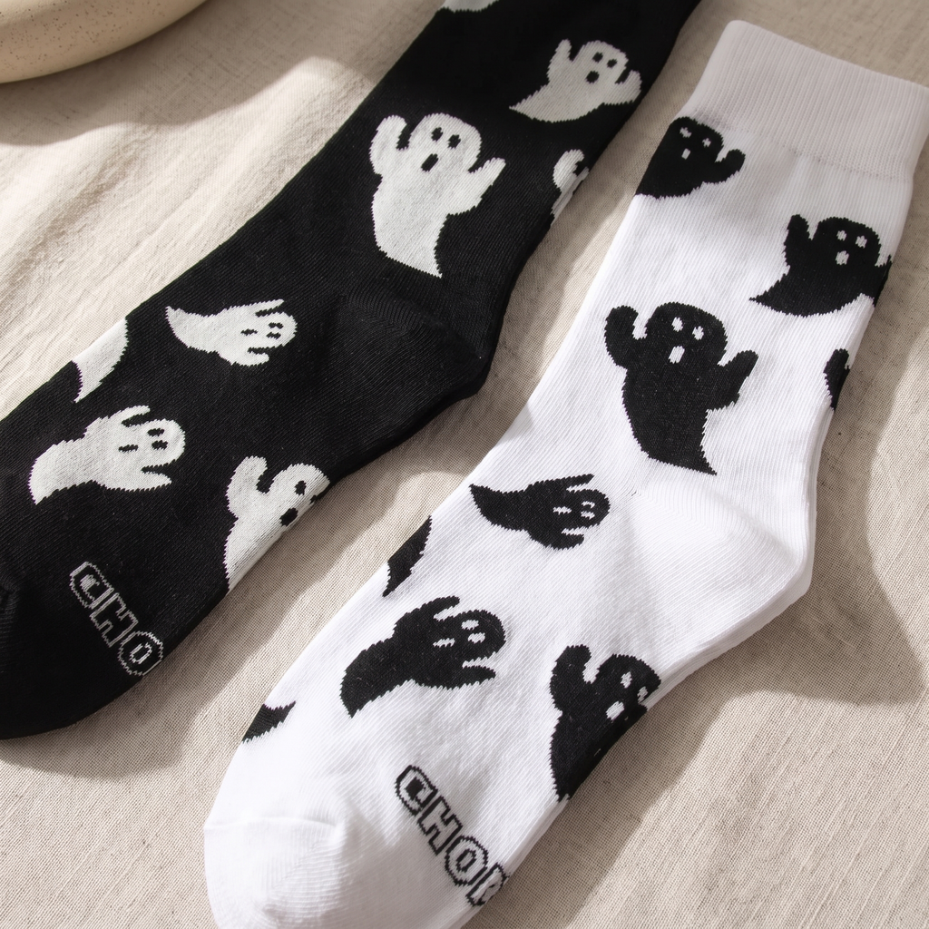 Halloween Ghost Print Socks - Funny Cosplay Crew Socks for Men & Women
